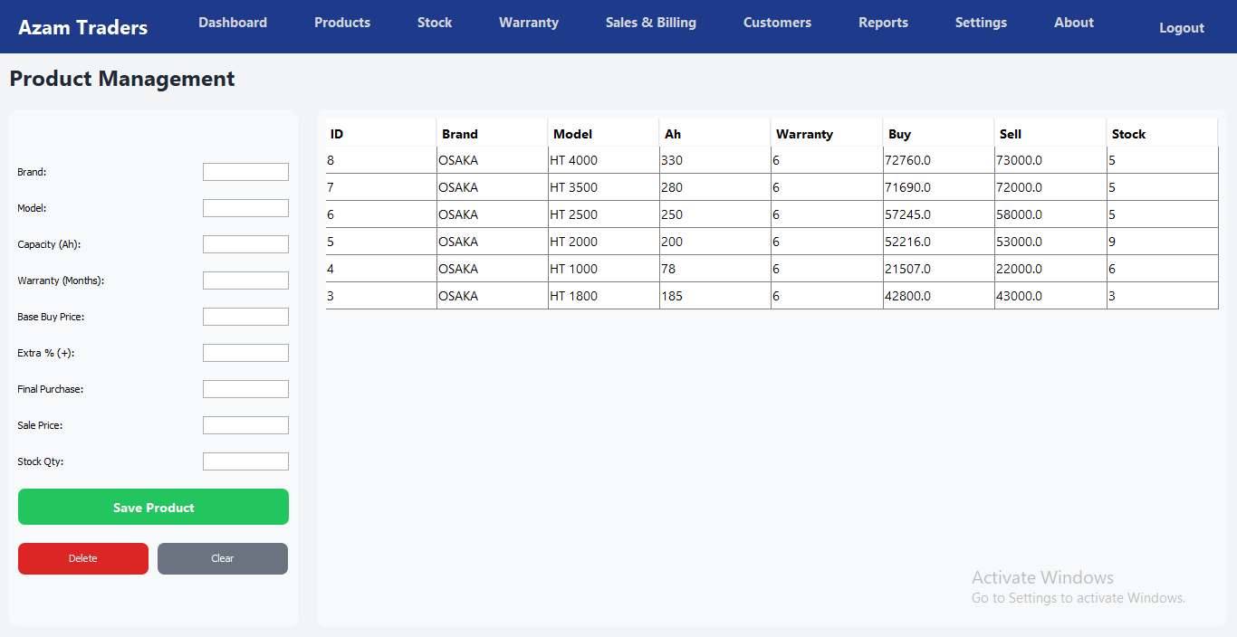Azam Traders POS UI